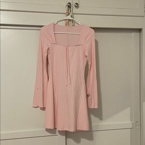 Pink Ribbed Long Sleeve Dress